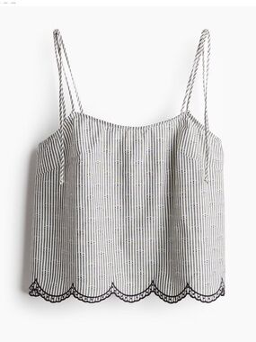 H&M Black & White Striped Scalloped-Edge Camisole Top 100% Cotton